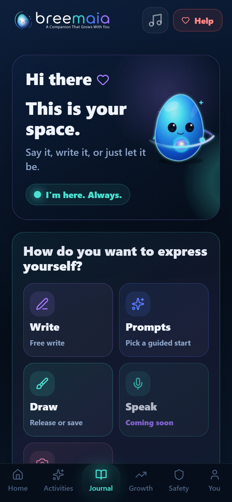 Breemaia journal and reflection screen preview