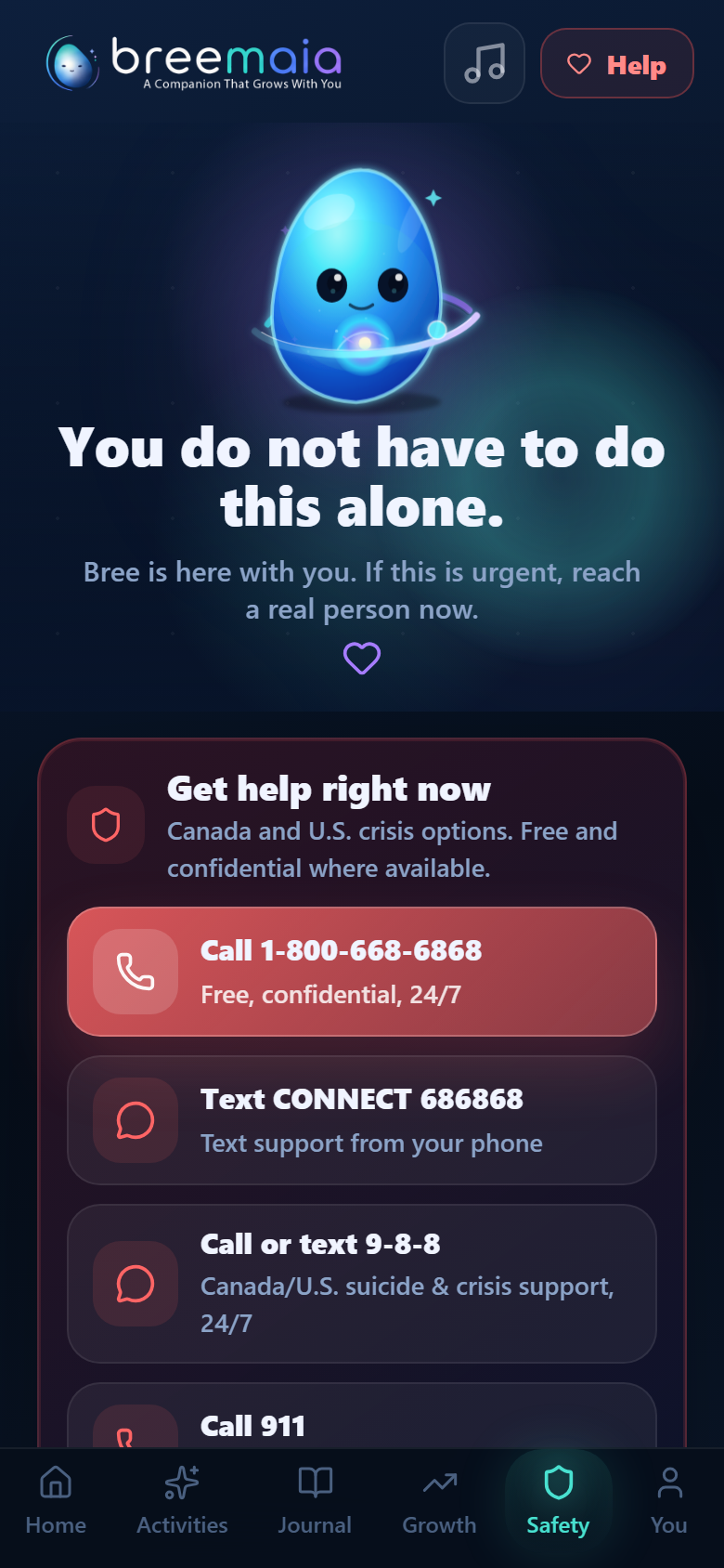 Breemaia safety resources screen preview